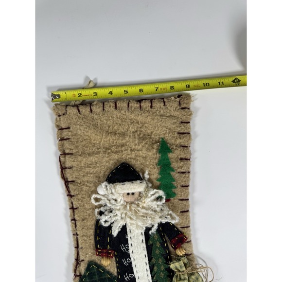 Vintage Tan Primitive Penny Felt Applique‎ Christmas Stocking Santa Clause - Picture 8 of 11